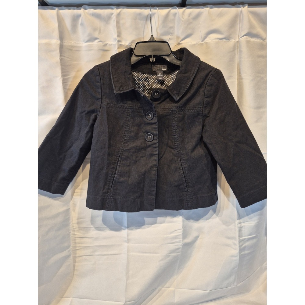 H&M Youth 4 Black Cropped Jacket Blazer Small Medium Button Up Long Sleeve EUC‎
